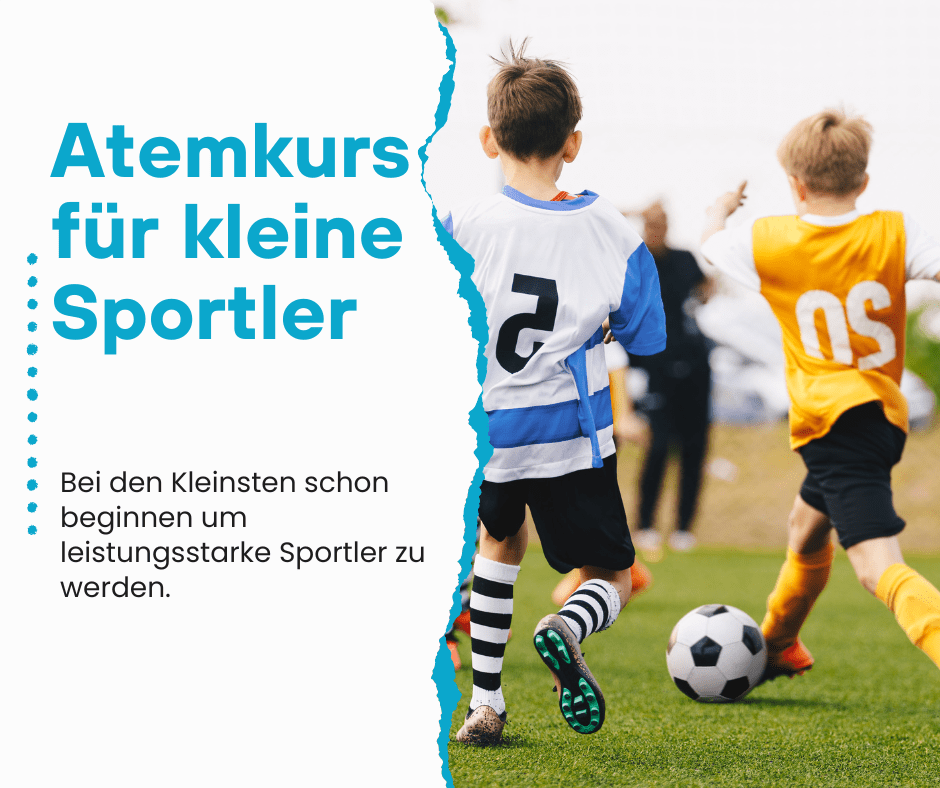Zwei Kinder spielen Fußball, Grafik zum Atemkurs für kleine Sportler